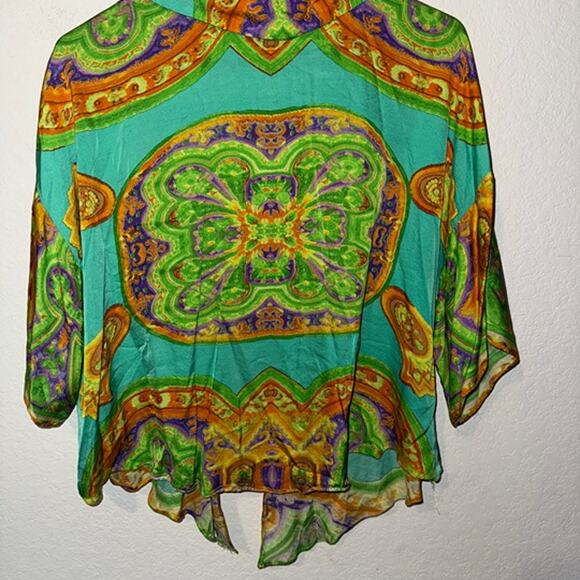 Zara Yellow and Green Paisley Top - Medium - Picture 4 of 5